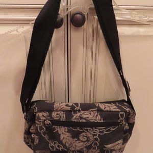 Black & Beige Light Weight Nylon canvas Crossbody Travel Purse